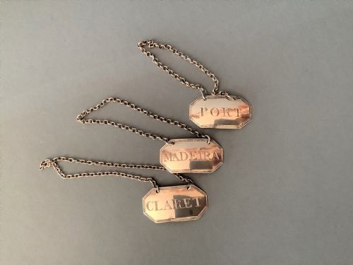 set of 3 antique georgian silver decanter labels - CATEGORY: ANTIQUE SILVER - DATED GEORGIAN