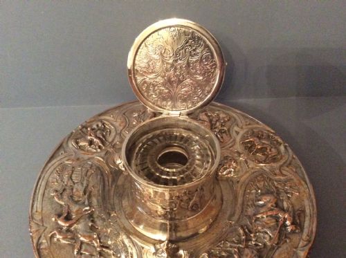 MAGNIFICENT ANTIQUE VICTORIAN SILVER INKWELL - ADDITIONAL PHOTO 8