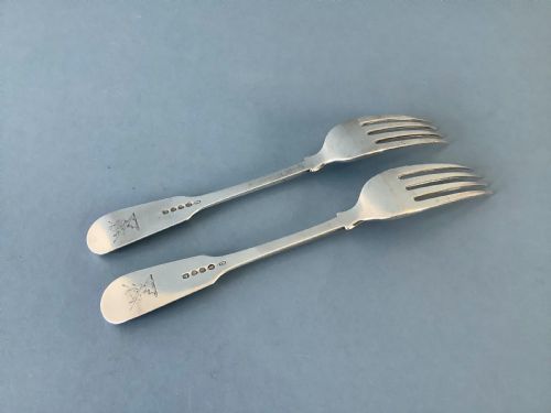 PAIR ANTIQUE STORR SILVER FORKS 1818 - ADDITIONAL PHOTO 1