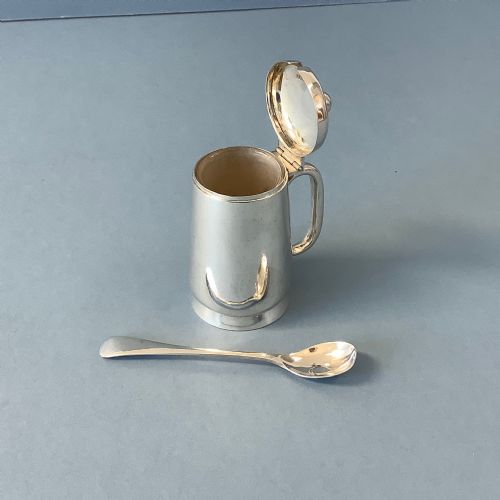 UNUSUAL ANTIQUE VICTORIAN SILVER MUSTARD AND SPOON - ADDITIONAL PHOTO 2
