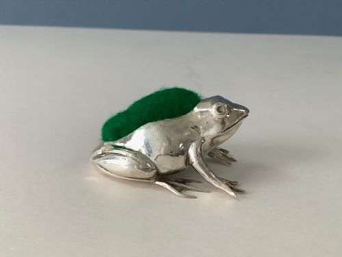 ANTIQUE SILVER FROG PIN CUSHION - ADDITIONAL PHOTO 1