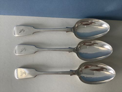 SET OF THREE ANTIQUE SILVER SERVING OR TABLE SPOONS - ADDITIONAL PHOTO 4