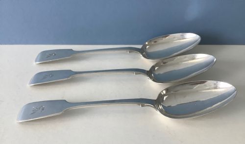 set of three antique silver serving or table spoons - CATEGORY: ANTIQUE SILVER - DATED VICTORIAN