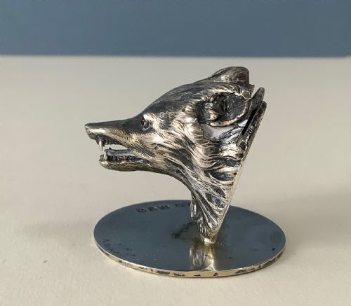 antique solid silver menu holder fox - CATEGORY: ANTIQUE SILVER - DATED 1910