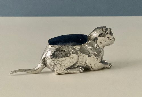 fig 1. Antique Silver Pin Cushion - Cat