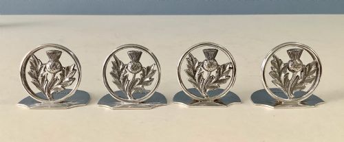 CASED SET OF ANTIQUE SILVER THISTLE MENU HOLDERS - ADDITIONAL PHOTO 1