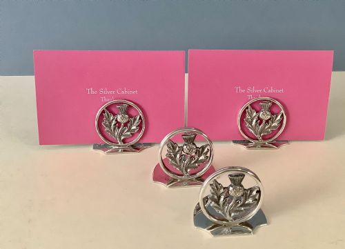 CASED SET OF ANTIQUE SILVER THISTLE MENU HOLDERS - ADDITIONAL PHOTO 3