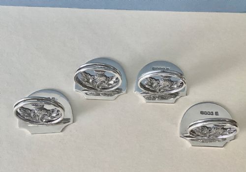 CASED SET OF ANTIQUE SILVER THISTLE MENU HOLDERS - ADDITIONAL PHOTO 4