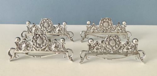 omar ramsden set of 4 antique silver menu holders - CATEGORY: ANTIQUE SILVER - DATED 1920