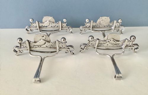 OMAR RAMSDEN SET OF 4 ANTIQUE SILVER MENU HOLDERS - ADDITIONAL PHOTO 1