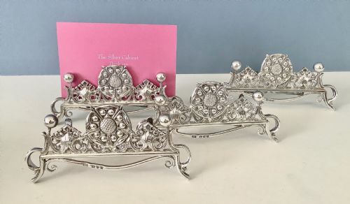 OMAR RAMSDEN SET OF 4 ANTIQUE SILVER MENU HOLDERS - ADDITIONAL PHOTO 5