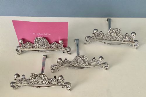OMAR RAMSDEN SET OF 4 ANTIQUE SILVER MENU HOLDERS - ADDITIONAL PHOTO 6