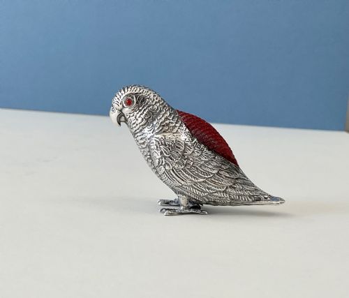 antique novelty silver pin cushion parrot - CATEGORY: ANTIQUE SILVER - DATED 1910