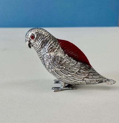 ANTIQUE NOVELTY SILVER PIN CUSHION PARROT - ADDITIONAL PHOTO 1
