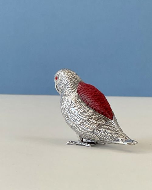 ANTIQUE NOVELTY SILVER PIN CUSHION PARROT - ADDITIONAL PHOTO 2