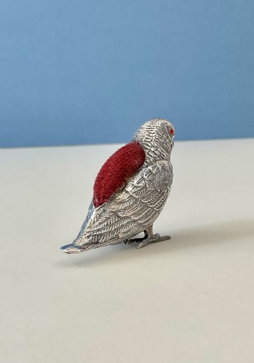 ANTIQUE NOVELTY SILVER PIN CUSHION PARROT - ADDITIONAL PHOTO 3