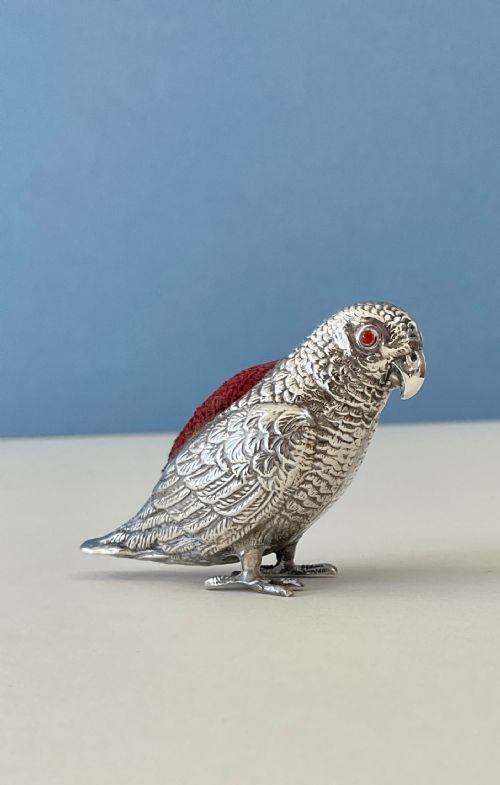 ANTIQUE NOVELTY SILVER PIN CUSHION PARROT - ADDITIONAL PHOTO 5