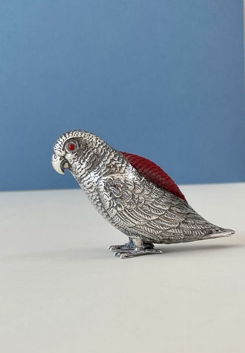 ANTIQUE NOVELTY SILVER PIN CUSHION PARROT - ADDITIONAL PHOTO 6