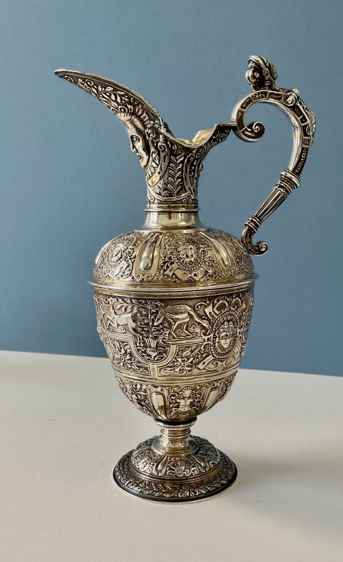 ANTIQUE SOLID SILVER CELLINI EWER JUG - ADDITIONAL PHOTO 4