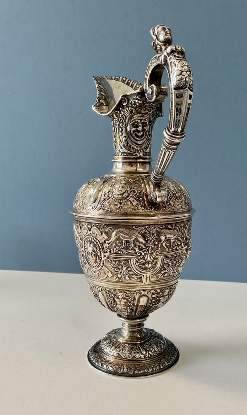 ANTIQUE SOLID SILVER CELLINI EWER JUG - ADDITIONAL PHOTO 5