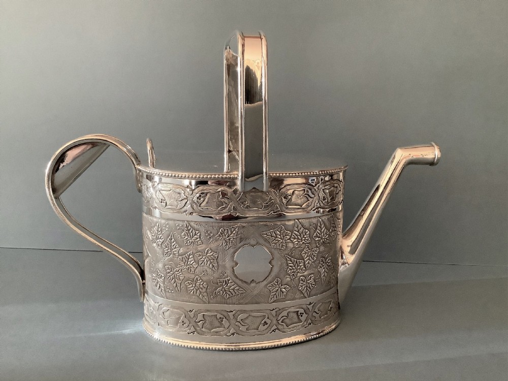 Antique Victorian Full Sized Silver Plated Watering Can View II