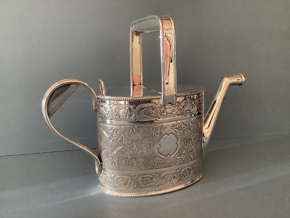 Antique Victorian Full Sized Silver Plated Watering Can View III