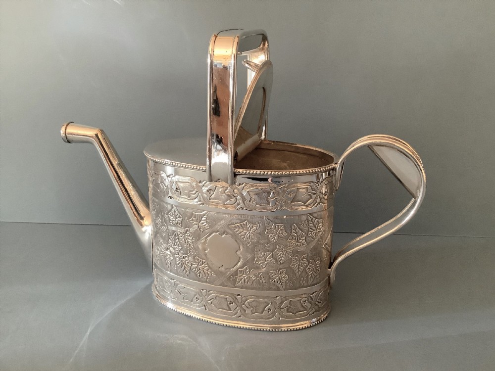Antique Victorian Full Sized Silver Plated Watering Can View V