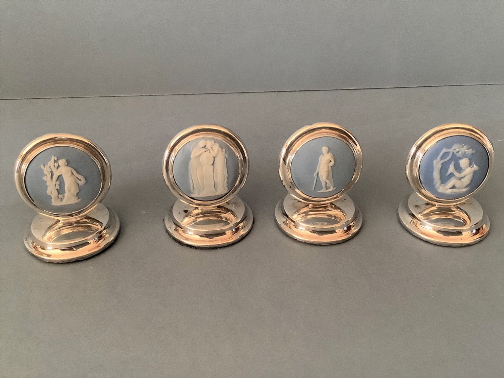 Set of 4 Antique Silver & Wedgwood Menu Holders View II