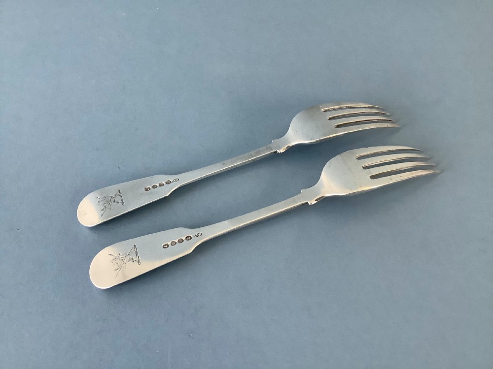 Pair Antique Storr Silver Forks 1818 View II