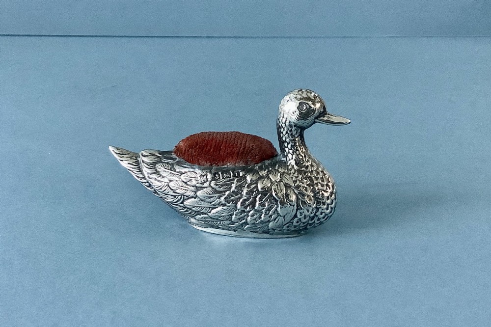Antique Edwardian Silver Duck Pin Cushion