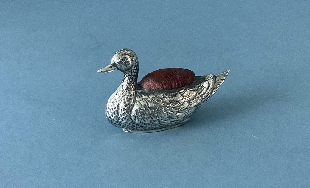 Antique Edwardian Silver Duck Pin Cushion View IV