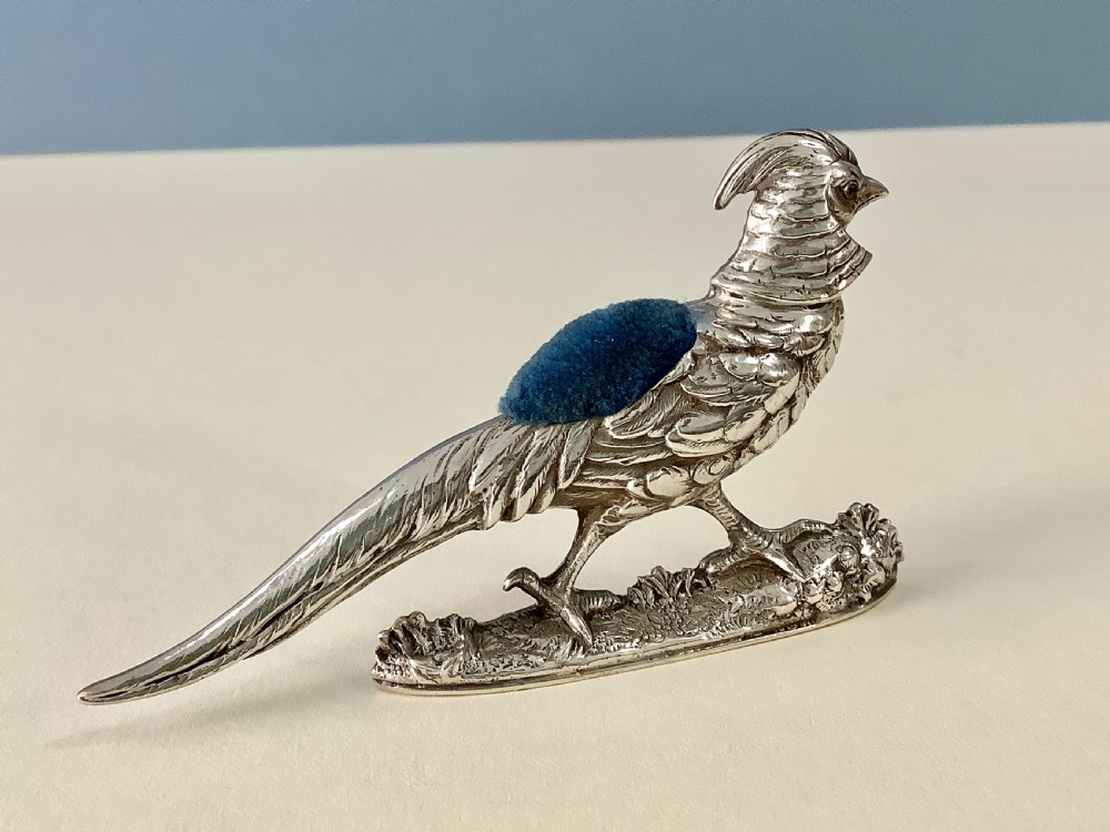 Antique Victorian Silver Pin Cushion - Golden Pheasant