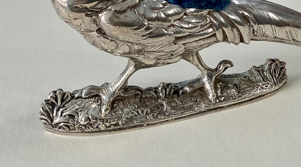 Antique Victorian Silver Pin Cushion - Golden Pheasant View IV