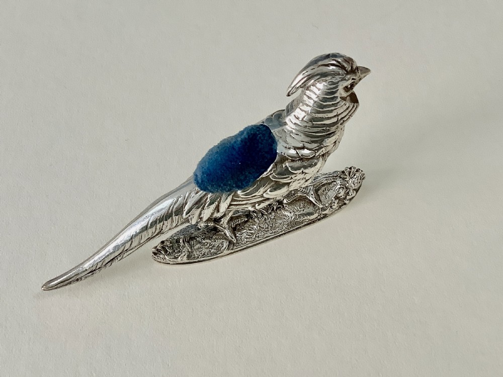 Antique Victorian Silver Pin Cushion - Golden Pheasant View VI