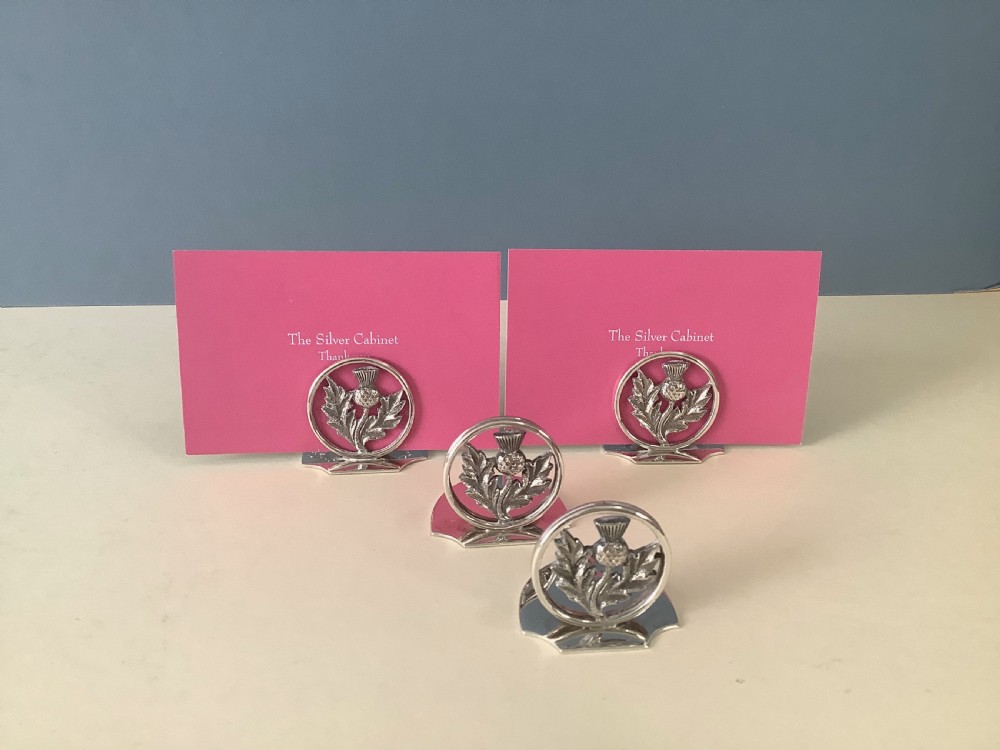 Cased Set of Antique Silver Thistle Menu Holders View VII