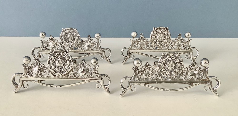 Omar Ramsden Set of 4 Antique Silver Menu Holders