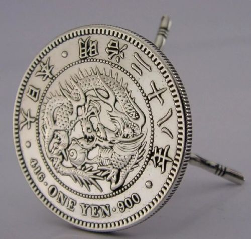 Chinese C1875 Yen Coin Solid Silver Miniature Dolls House Toy Table C1900