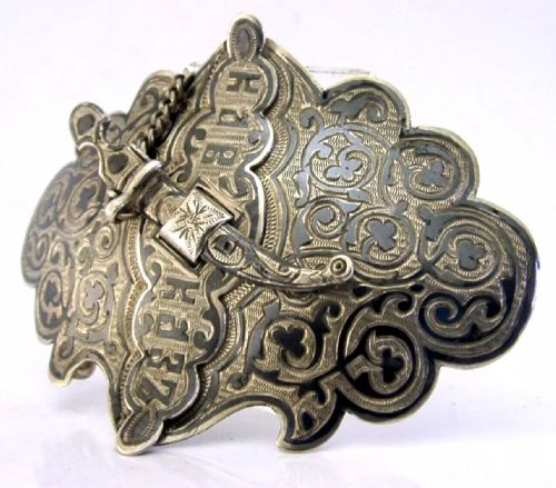 Rare Beautiful Russian Solid Silver Niello Belt Buckle C1905 Antique