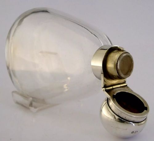 English Sterling Silver Topped Spirit Hip Flask 1879 Hunting Riding Shooting