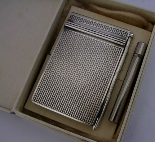 Asprey Boxed Sterling Silver Note Pad Holder Pencil Set 1946 Rare Antique