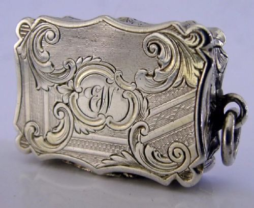 English Nathaniel Mills Victorian Sterling Silver Vinaigrette Box 1847 Antique