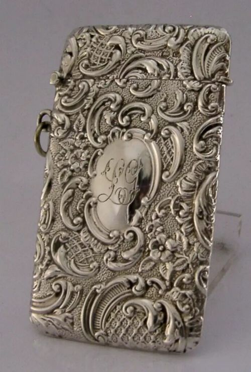 VERY PRETTY STERLING SILVER CARD CASE 1902 ENGLISH ANTIQUE EDWADIAN