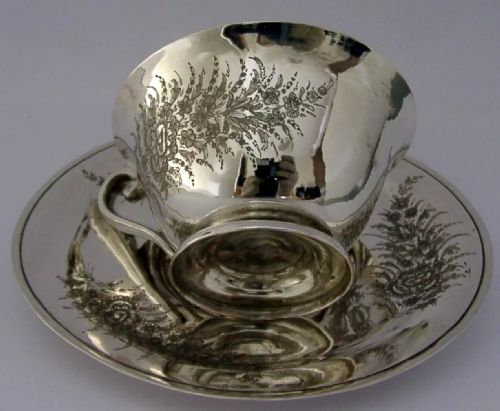 Rare 84 Solid Silver Tea Cup & Saucer C1920 Eastern Antique 176g