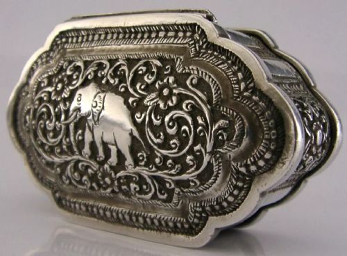 Ceylon Indian Solid Silver Elephant Table Box C1920 Antique 72g Animals