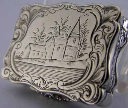 Picture Top Victorian Sterling Silver Vinaigrette Box 1856 Antique Rare