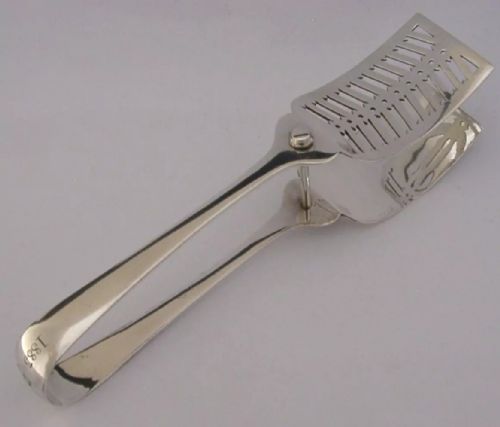 156g Sterling Silver Stable Family Crested Sandwich Serving Tongs 1906 Antique