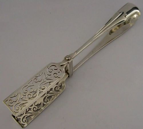 Heavy 200g Sterling Silver Asparagus Sandwich Veg Serving Tongs 1906 Antique