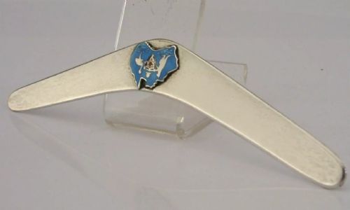 Australian Sterling Silver Enamel Boomerang Letter Opener C1920 Antique