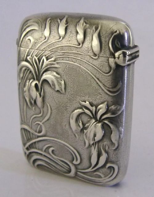 BEAUTIFUL FRENCH SILVER ART NOUVEAU IRIS VESTA MATCH CASE c1900 ANTIQUE