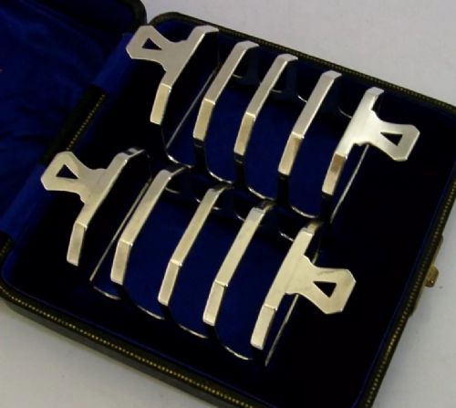 Art Deco Pair of English Sterling Silver Toast Racks 1938 Cased Antique